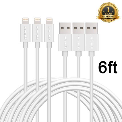 Apple MFi Certified Sundix 3Pack 6FT Extended Extra-long Lightning to USB Cable 8 pin to USB Sync Cable and Charger Compatible with iPhone 66 Plus 6s6s Plus iPad and iPod ModelsWhite