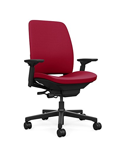 Steelcase Amia Ergonomic Office Chair with Adjustable Back Tension and Arms | Flexible Lumbar with Sliding Seat | Black Frame and Buzz2 Red Fabric