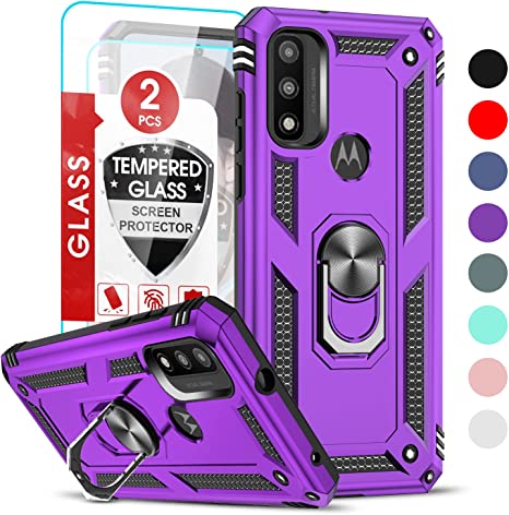 LeYi for G Pure Case, Motorola Moto G Power 2022 Case with 2 Pcs Tempered Glass Screen Protector, [Military-Grade] Protective Case Cover with Magnetic Kickstand for Motorola G Pure, Purple