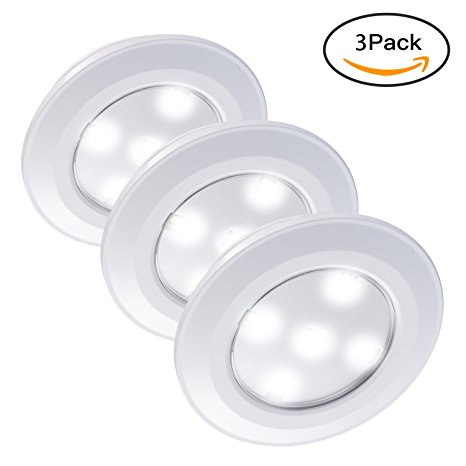 Touch Light,Elecstars 5 LED Battery Powered Stick-on Tap Light Touch Light for Cabinets,Closets and Any Dark Space, White(3 Pack)