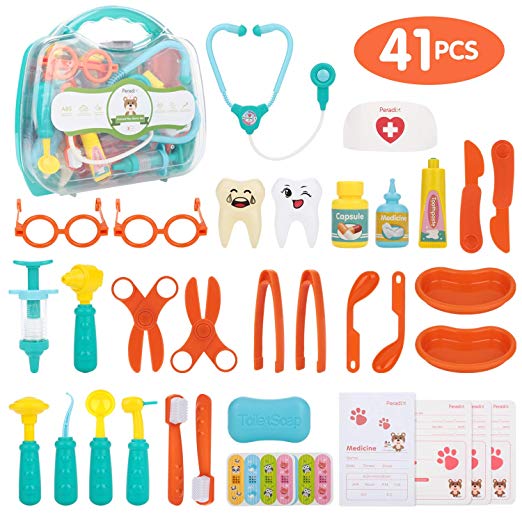 Peradix Medical Toys Doctor Kit 41 PCS for Kids Childrens With Electronic Stethoscope Pretend Doctor Nurse role playset Pack in Durable Gift CarryCase