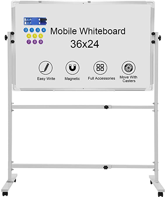 Mobile Dry Erase Board With Sturdy Stand, Mobile Magnetic Whiteboard With Stand for Office, School, Home, Classroom Presentations and Bulletins (36" x 24")