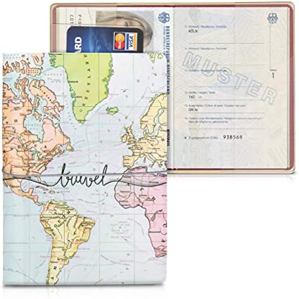 kwmobile Set de 1x Fundas Protectoras de Pasaporte - Protectores de Pasaporte con diseño 3D Mapa Mundial - con Espacio para Tarjetas