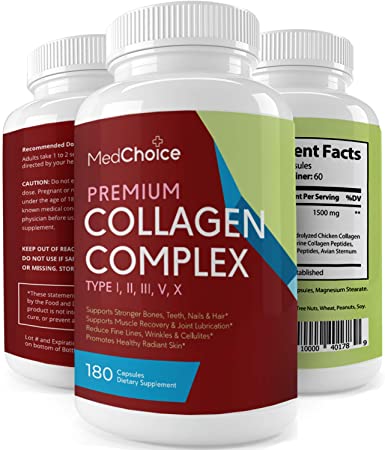 Premium Collagen Complex, 1500mg Multi Collagen Peptides, Vital Proteins Collagen Supplements for Women & Men, 180-count Vegetarian Collagen Capsules, Hydrolyzed Collagen Protein Dietary Supplement
