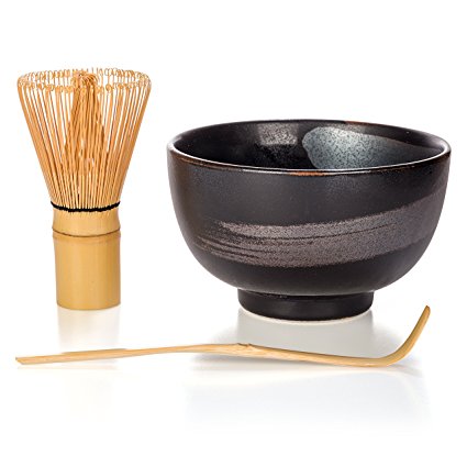 Tealyra - Matcha - Start Up Kit - 3 items - Matcha Green Tea Gift Set - Japanese Made Black Bowl - Bamboo Whisk and Scoop - Gift Box