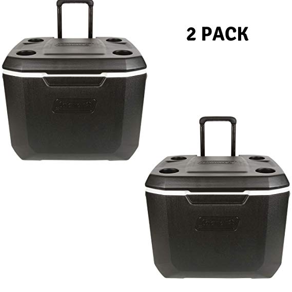 Coleman 50-Quart Xtreme 5-Day Heavy-Duty Cooler with Wheels, Black, 2 Pack