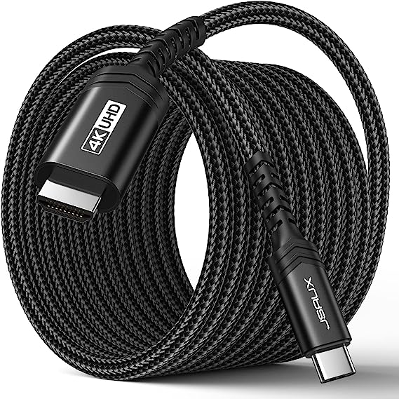 JSAUX USB C to HDMI Cable 15ft | 4K@60Hz USB 3.1 Type-C to HDMI 2.0 Cord for Home Office, (Thunderbolt 3/4 Compatible) with MacBook Pro/Air, Galaxy S8 to S23, iPad Pro, iMac, Surface, Dell -Black