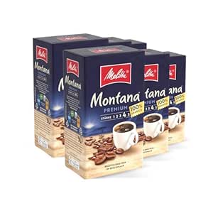 Melitta Montana Premium Filter-Kaffee 6 x 500g, gemahlen, Pulver für Filterkaffeemaschinen, 100% Arabica, starke Röstung, geröstet in Deutschland, im Tray