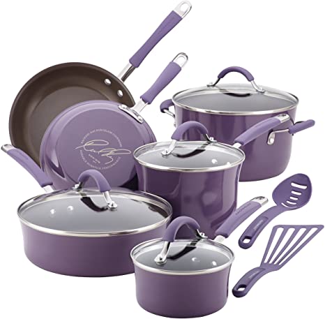 Rachael Ray 12-Piece Cucina Hard Enamel Nonstick Cookware Set, Lavender/Purple