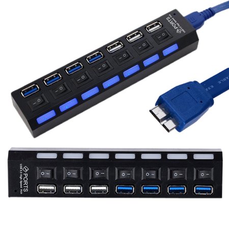 Cimkiz 7-Port SuperSpeed USB 3.0 Hub with Individual On/Off Switches For PC Computer Laptop 5Gb/S With Cable Black