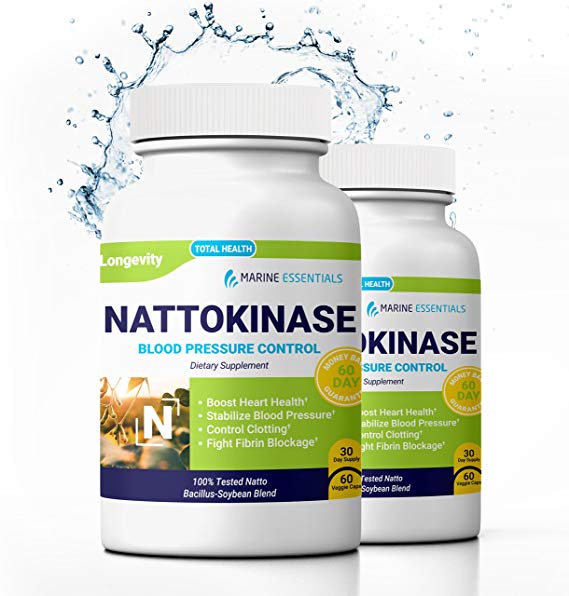 Marine Essentials Nattokinase Dietary Supplement - 100mg Vegan Formula Nattokinase Supplements for Heart Health and Circulation (120 Veg Capsules)