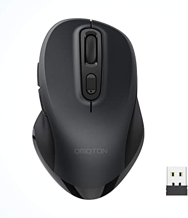 OMOTON 2.4G Computer Ergonomic Wireless Mouse, 2.4G Portable Mouse with USB Nano Receiver,6 Buttons,30 Months Battery Life, 1200 DPI, 5 Adjustment Levels, Specially Designed for Notebook,PC,Laptop (Black)