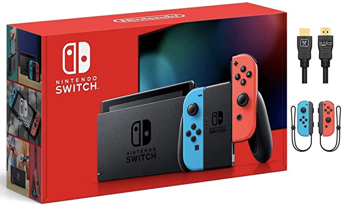 Newest Nintendo Switch 32GB Console with Neon Blue and Neon Red Joy-Con, 6.2" Touchscreen 1280x720 LCD Display, 802.11AC WiFi, Bluetooth 4.1   w/HubxcelHDMI Cable Holiday Bundle