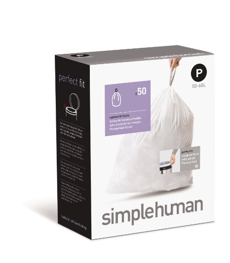 simplehuman Custom Fit Trash Can Liner P 50-60 L  145-16 Gal 50-Count Box