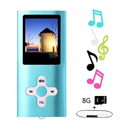 Btopllc MP3 / MP4 Player Entry Hi-Fi Music Player ,Portable 1.7" LCD MP3/MP4 Player 8GB with Mini USB Port - Music Player Voice Recorder Media Player Flash Disk -Blue