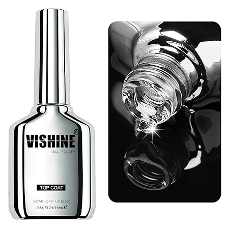 Vishine 16ml Gel Polish Gel No Wipe Top Coat - Ultra Glossy Shine Finish and Long Lasting, Soak Off Nail Lamp Gel, 0.54 Oz