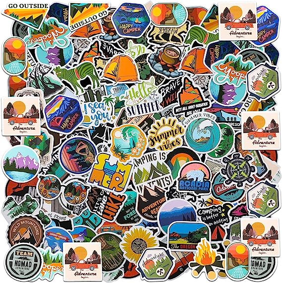 200 Pieces Outdoor Adventure Stickers Waterproof Travel Wilderness Decals Outdoor Hiking Camping Vinyl Stickers for Laptop Water Bottle Car Luggage Bike Skateboard