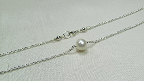 Floating Cultured Pearl Necklace - Real Pearl Bridesmaid Necklace - Single Pearl Bridal Necklace - Wedding Jewelry - Bridal Party Gift - Sterling Silver Layering Necklace