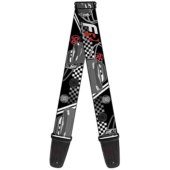 Buckle-Down Guitar Strap - Lightning McQueen Poses FR/95 Checker Black/White/Red - 2" Wide - 29-54" Length