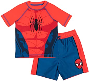 Marvel Avengers Legends Spider-Man Swim Rash Guard Swim Trunks