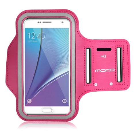 Galaxy Note 7 Armband, Galaxy S7 Edge Armband, MoKo Sports Exercise Running Armband with Key & Card Slot, Waterproof, Perfectly for Hiking, Biking, Walking, MAGENTA (Fits Cellphones up to 6.0")