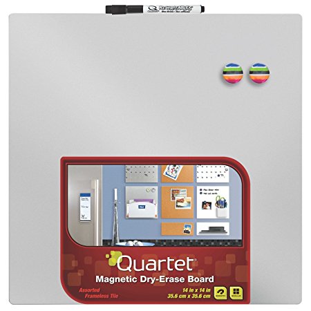 Quartet Magnetic Dry-Erase Board Tile, 14 x 14 Inches, Frameless, Silver Surface (85402-SL)