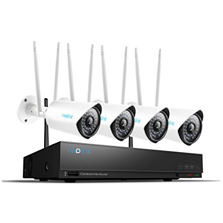 Reolink Wireless Security Camera System 1080p Full HD 4 Channel WiFi NVR Hard Drive Home Business Monitor 24/7 Stable Recording RLK4-210WB4