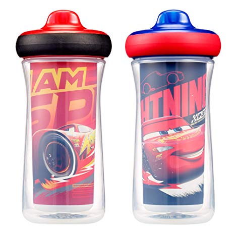 Disney/Pixar Cars Insulated Hard Spout Sippy Cups 9 Oz, 2pk | Scan with Free Share the Smiles App for Cute Animation | Share with Friends | Leak Proof Cups | Keep Drink Cool | Drop Guard | Toddler Cup