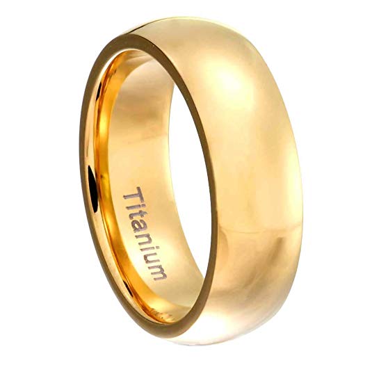 FlameReflection 6mm Titanium Ring Wedding Band Gold Plated High Polish Classic Domed Top Size 5-13 SPJ