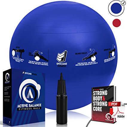 Active Balance Fitness Ball - Exercise & Stability Balls With Imprinted Exercises & Training eBook - Best Core Trainer For Pilates, Exercising & To Tone Abs