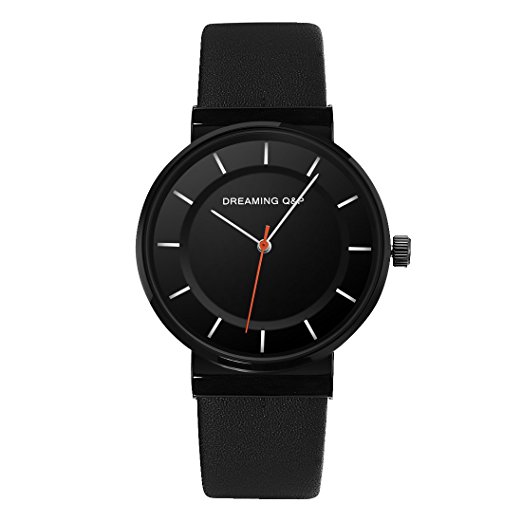 Black Women's Men's Unisex Leather Watch,Simple Casual Analog Dress Wrist Watches for Men Women WD260