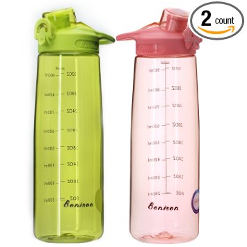 BONISON 36 OZ Wide Mouth Sports Water Bottle Flip Top Lid With Handle Leak Proof Bpa Free Spill-Proof Big Capacity Bottle For Travel Yoga Running Outdoor Cycling Hiking Or Camping