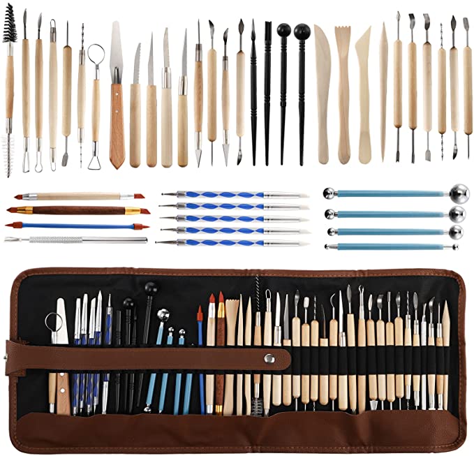 Fasmov 43Pcs Pottery Clay Sculpting Tools, Double Sided Ceramic Clay Carving Tool Set with Carrying Case Bag for Beginners, Professional Art Crafts