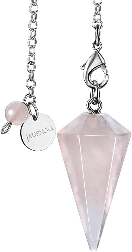 JADENOVA Pendulum Crystal Necklace Natural Rose Quartz Crystal Pendulums for Divination Dowsing Quartz Pendulum Chakra Reiki Healing Jewelry for Women Men