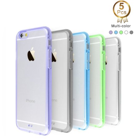 iPhone 6 Case 5 Pack Ace Teah Ultra Thin Slim Crystal Clear Back Panel with Rubber Bumper Durable Bump Shock Protection Cover Transparent Case for iPhone 6  6s - Black White Purple Blue Green