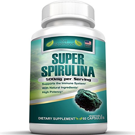 Spirulina Supplement Veggie Capsules By Pure Healthland. Powerful Antioxidant, Amazing Organic Superfood Spirulina Pills Support Eye Health, Weight Loss, Increase Energy, Detox Body Naturally.