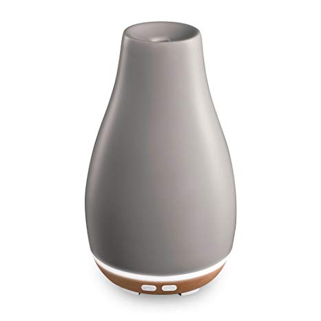 Blossom Essential Oil Aromatherapy Diffuser | Ultrasonic Humidifier, 12 Hour Runtime, Gentle Glow with Color Changing Lights | BONUS ITEMS - 3 Sample Oils, Ceramic & Wood Air Freshener | Ellia