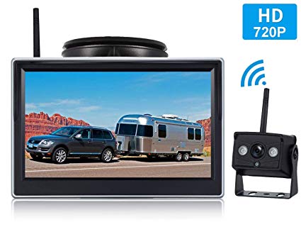 HD 720P Digital Wireless Backup Camera Kit,No Interference,IP69 Waterproof Wireless Rear View Camera   5 inch LCD Wireless Reverse Moniverse Monitor for Rv/Truck/Van/Trailer/Pickup (A-5''SZWX)