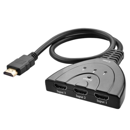 3Csmart 3 Port HDMI Switch Splitter with Pigtail Cable Supports 3D, 1080P, HD Audio