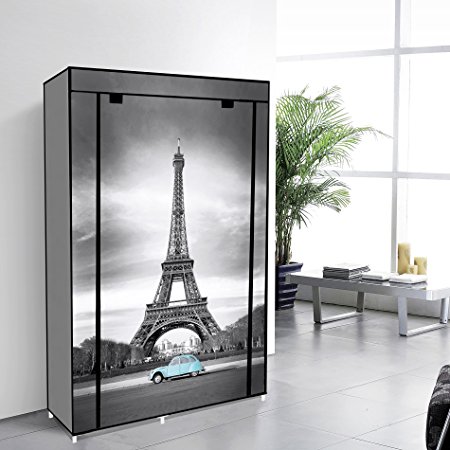 42" Portable Closet Wardrobe Non Woven Fabric Canvas Cloth Organizer Storage Unit 5 Shelves Dresser - Eiffel Tower