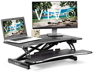 VIVO Black Electric Motor Height Adjustable 31 inch Standing Desk Converter | Sit Stand Tabletop Monitor and Laptop Riser with USB Port (DESK-V000ME)