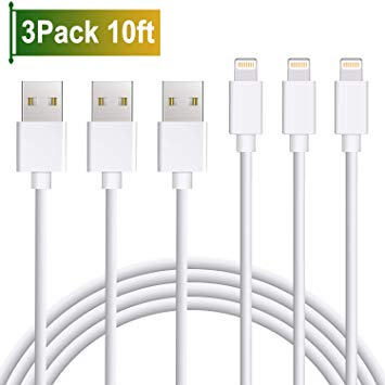 Atill iPhone Charger 3Pack 10FT Lightning Cable Extra Long iPhone Charger Cable Charging Cable Cord Compatible iPhone Xs MAX XR X 8 8 Plus, 7 7 Plus 6 6s 6 Plus 6s Plus SE 5 iPad, iPod and More-white