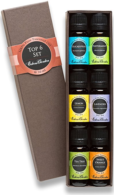 Top 6 100% Pure Therapeutic Grade Basic Aromatherapy Sampler Essential Oil Gift Set- 6/10 ml (Eucalyptus, Lavender, Lemon, Sweet Orange, Peppermint, Tea Tree)