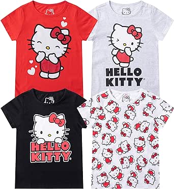 Hello Kitty Sanrio Girls 4 Pack Short Sleeve T-Shirt for Little and Big Kids