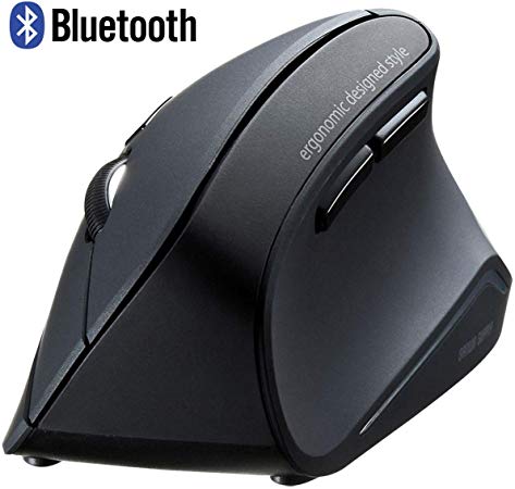 SANWA (Japan Brand) Bluetooth Vertical Ergonomic Mouse, Blue LED Optical Computer Mice, (800/1200/1600 DPI, 6 Buttons) Compatible with MacBook, Laptop, Windows Android Mac OS for Office Gaming