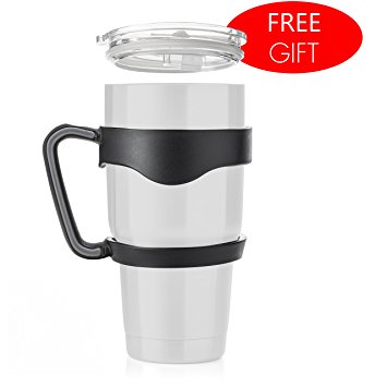 RUZELS-HANDLE FOR YETI 30 OZ. TUMBLER FITS WELL FOR,RTIC, SIC CUP, THERMIC AND MANY MORE, "PLUS FREE" Splash Proof Tumbler Lid (Handle only-Tumbler not included)