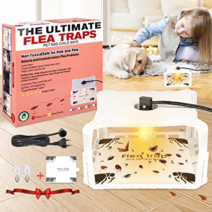 Flea Traps for Inside Your Home with Light Refills, Flea Killer for House Sticky Dome for Cat and Dog, Flea Insect Killer Pest Control Trapper Pad with Glue Discs Odorless Safe and Natural Treatment