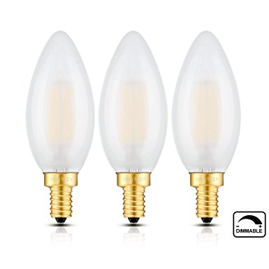 OMAYKEY 6W Dimmable LED Filament Candle Light Bulb 60W Equivalent 3000K Soft White 600 Lumens, E12 Candelabra Base C35 Frosted Glass Torpedo Shape Bullet Top, Pack of 3