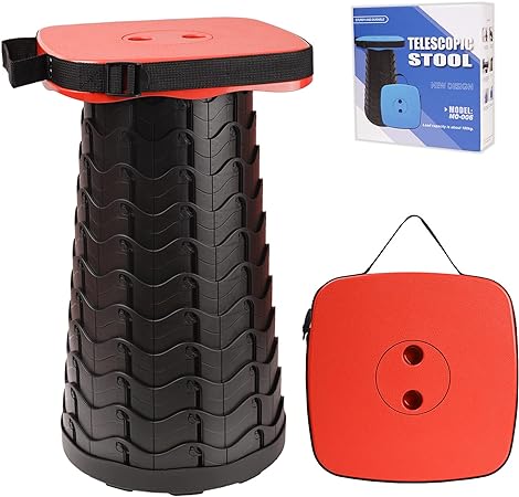FIEMACH Upgraded Portable Telescopic Stool with Larger Seat - Retractable Square Camping Stool for Adults, Telescoping Collapsible Lightweight Compact Stool (Red)