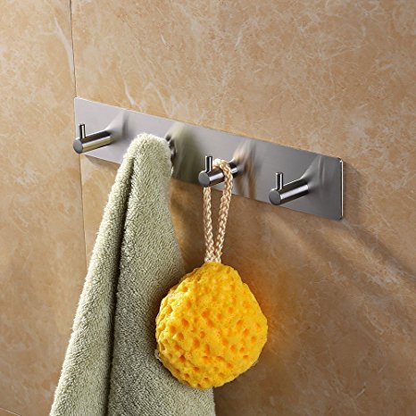 KES Self Adhesive Hooks Rail STAINLESS STEEL 4-Hook Rack Bath Towel Hook Sticky Bathroom Kitchen Towel Multi Hanger Brushed Finish, A7060H4-2